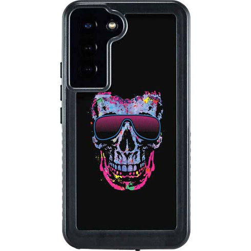 Liquid Blue Neon Skull with Glasses Galaxy S23 Plus Waterproof Case