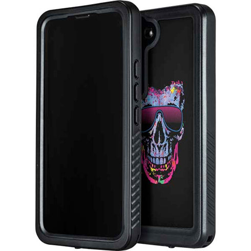 Liquid Blue Neon Skull with Glasses Galaxy S23 Plus Waterproof Case