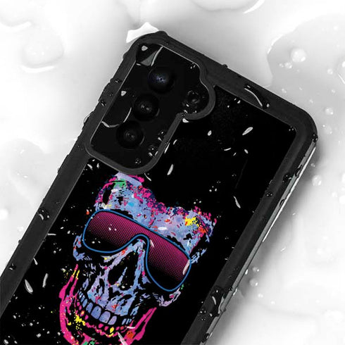 Liquid Blue Neon Skull with Glasses Galaxy S23 Plus Waterproof Case