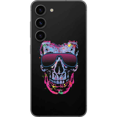 Liquid Blue Neon Skull with Glasses Galaxy S23 Skin