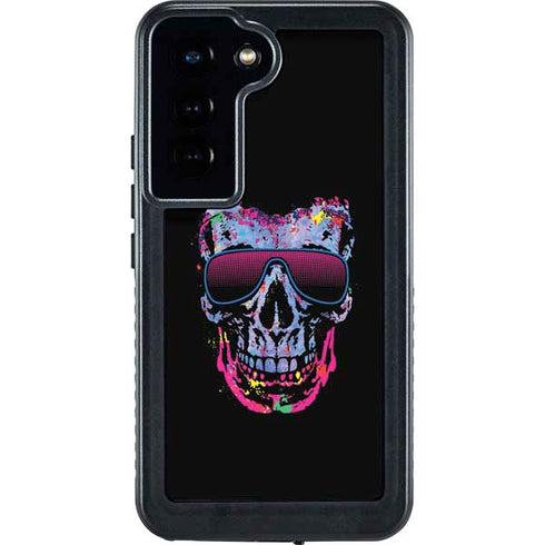 Liquid Blue Neon Skull with Glasses Galaxy S23 Waterproof Case