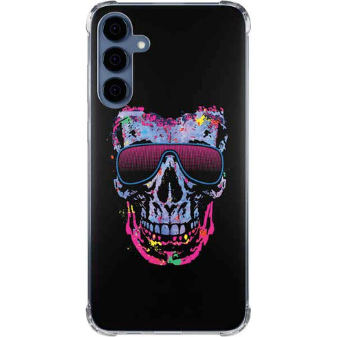 Liquid Blue Neon Skull with Glasses Galaxy S24 Clear Case
