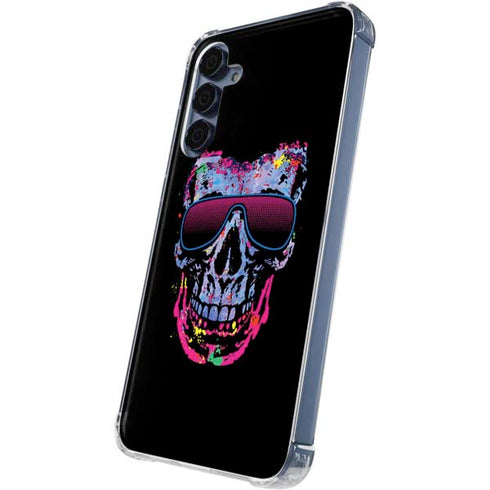 Liquid Blue Neon Skull with Glasses Galaxy S24 Clear Case