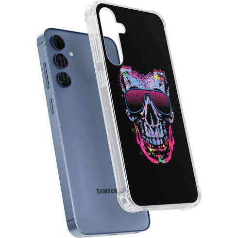 Liquid Blue Neon Skull with Glasses Galaxy S24 Clear Case