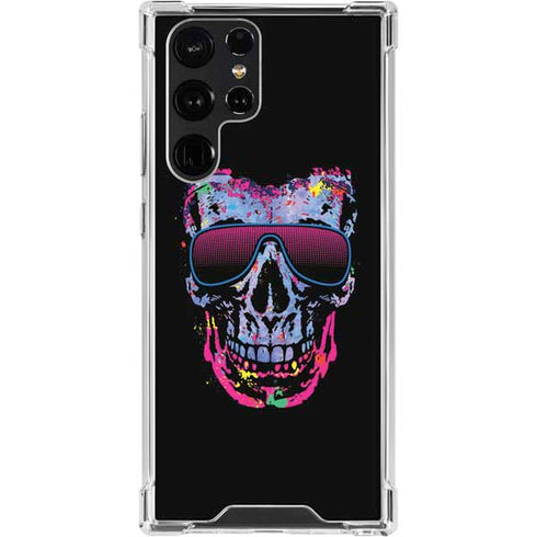 Liquid Blue Neon Skull with Glasses Galaxy S24 Ultra Clear Case
