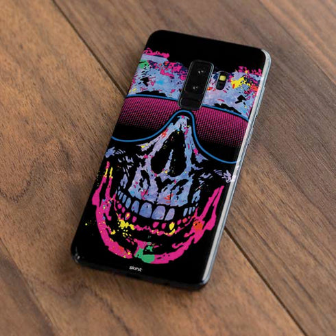 Liquid Blue Neon Skull with Glasses Galaxy S9 Plus Skin