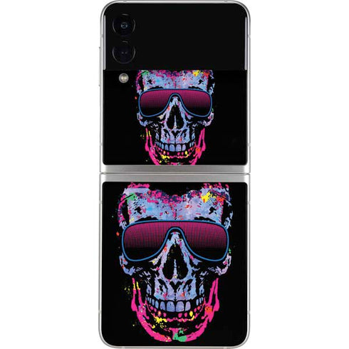 Liquid Blue Neon Skull with Glasses Galaxy Z Flip3 5G Skin
