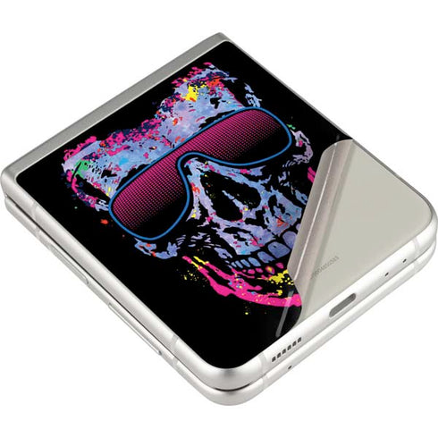 Liquid Blue Neon Skull with Glasses Galaxy Z Flip3 5G Skin