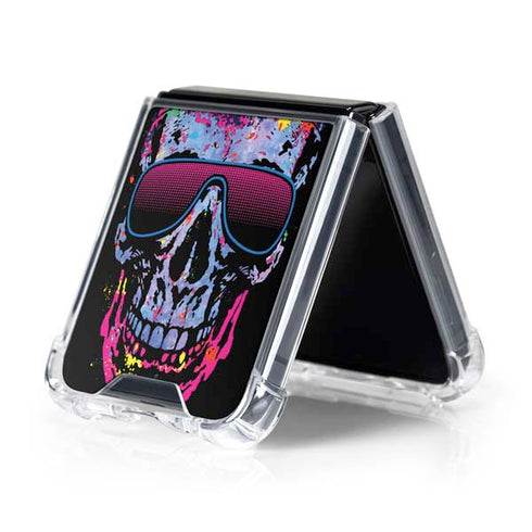 Liquid Blue Neon Skull with Glasses Galaxy Z Flip5 5G Clear Case