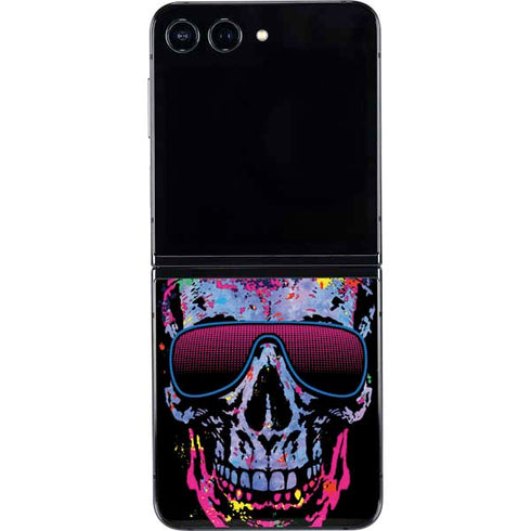 Liquid Blue Neon Skull with Glasses Galaxy Z Flip5 5G Skin