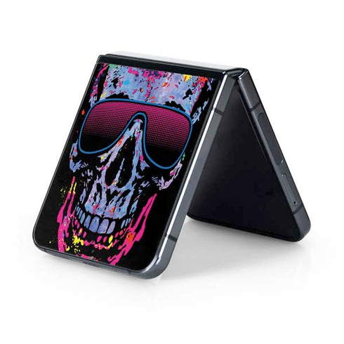 Liquid Blue Neon Skull with Glasses Galaxy Z Flip5 5G Skin