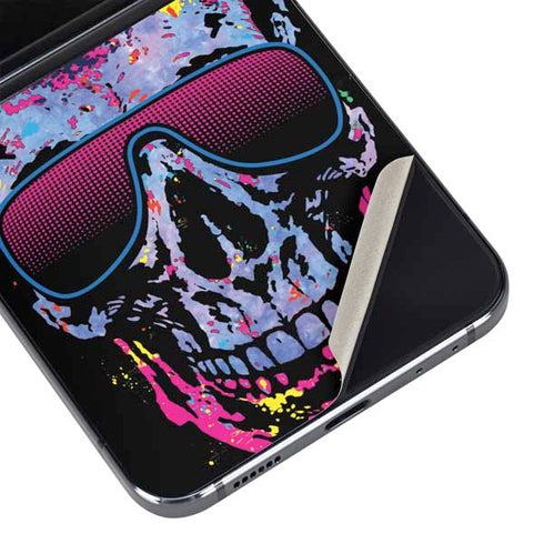 Liquid Blue Neon Skull with Glasses Galaxy Z Flip5 5G Skin