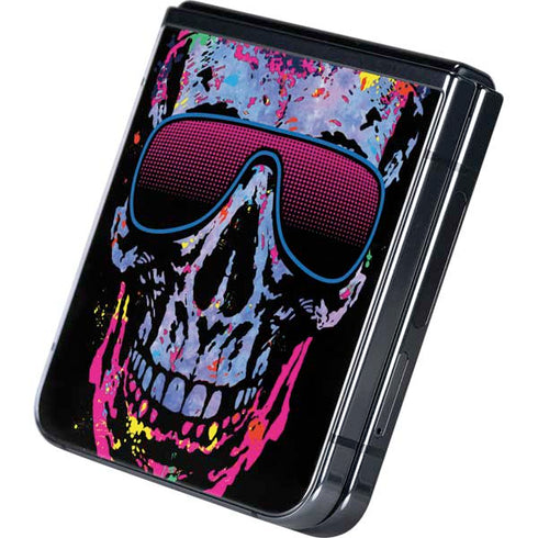 Liquid Blue Neon Skull with Glasses Galaxy Z Flip5 5G Skin