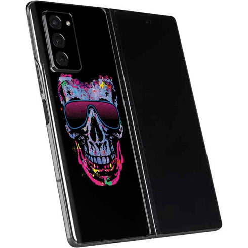 Liquid Blue Neon Skull with Glasses Galaxy Z Fold2 5G Skin