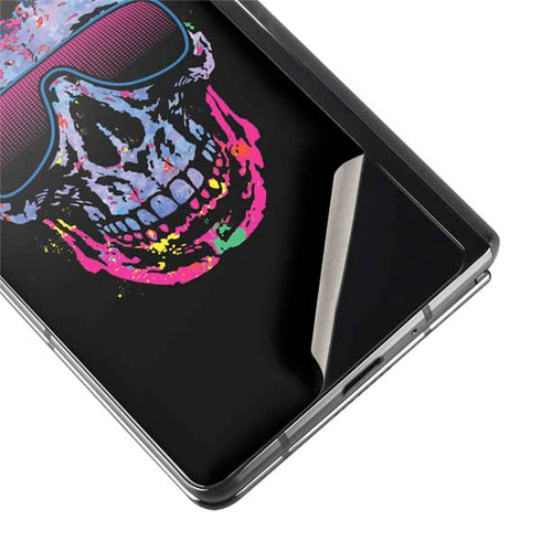 Liquid Blue Neon Skull with Glasses Galaxy Z Fold2 5G Skin