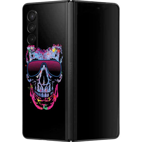 Liquid Blue Neon Skull with Glasses Galaxy Z Fold3 5G Skin