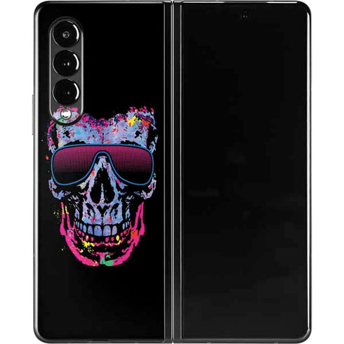 Liquid Blue Neon Skull with Glasses Galaxy Z Fold3 5G Skin