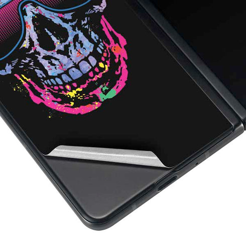 Liquid Blue Neon Skull with Glasses Galaxy Z Fold3 5G Skin