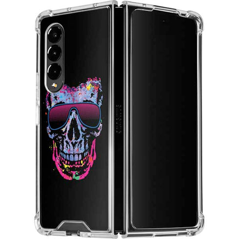 Liquid Blue Neon Skull with Glasses Galaxy Z Fold4 5G Clear Case