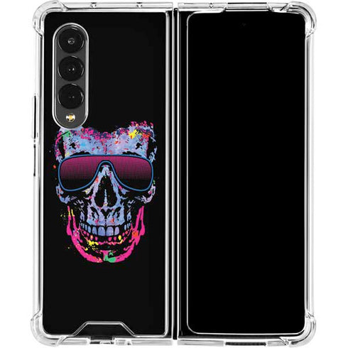 Liquid Blue Neon Skull with Glasses Galaxy Z Fold4 5G Clear Case