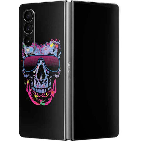 Liquid Blue Neon Skull with Glasses Galaxy Z Fold4 5G Skin