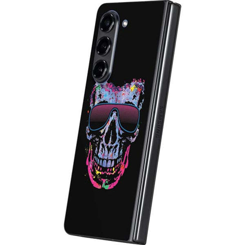 Liquid Blue Neon Skull with Glasses Galaxy Z Fold5 5G Skin