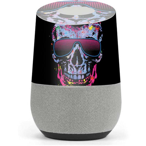 Liquid Blue Neon Skull with Glasses Google Home Skin