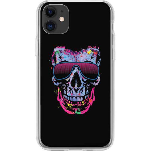 Liquid Blue Neon Skull with Glasses iPhone 11 Clear Case