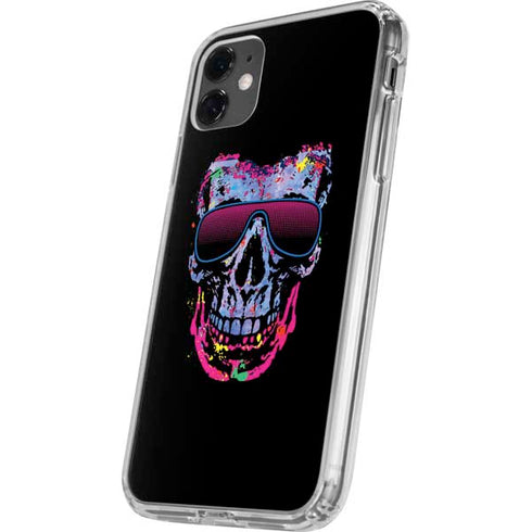 Liquid Blue Neon Skull with Glasses iPhone 11 Clear Case