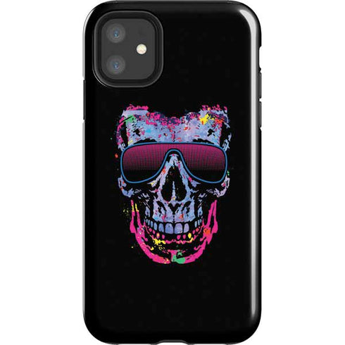 Liquid Blue Neon Skull with Glasses iPhone 11 Impact Case
