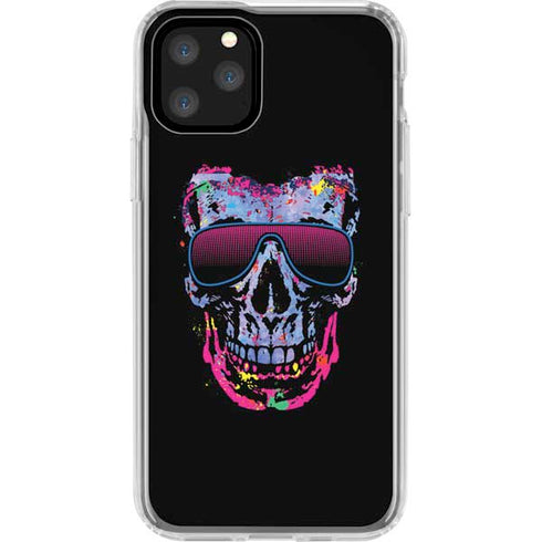 Liquid Blue Neon Skull with Glasses iPhone 11 Pro Clear Case