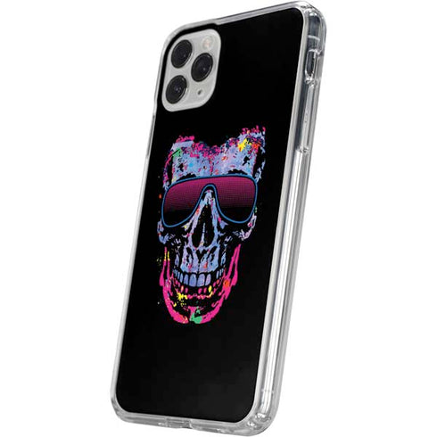 Liquid Blue Neon Skull with Glasses iPhone 11 Pro Clear Case