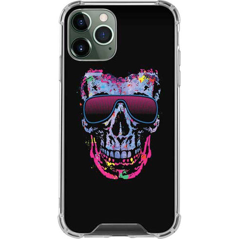 Liquid Blue Neon Skull with Glasses iPhone 11 Pro Max Clear Case