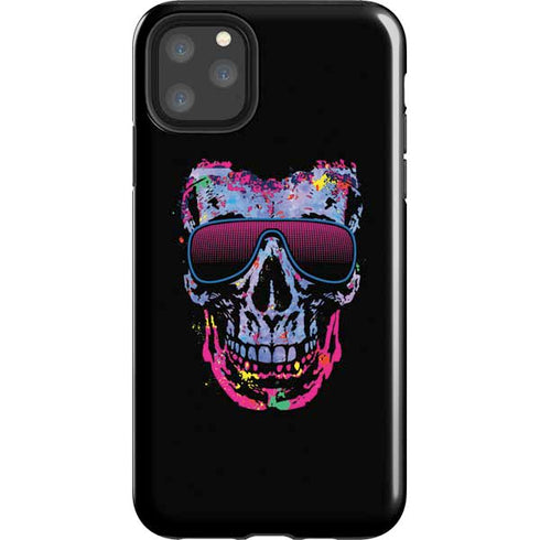 Liquid Blue Neon Skull with Glasses iPhone 11 Pro Max Impact Case