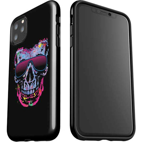 Liquid Blue Neon Skull with Glasses iPhone 11 Pro Max Impact Case