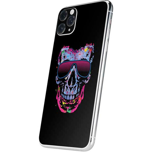 Liquid Blue Neon Skull with Glasses iPhone 11 Pro Max Skin