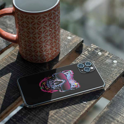 Liquid Blue Neon Skull with Glasses iPhone 11 Pro Max Skin