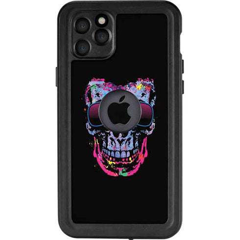 Liquid Blue Neon Skull with Glasses iPhone 11 Pro Max Waterproof Case