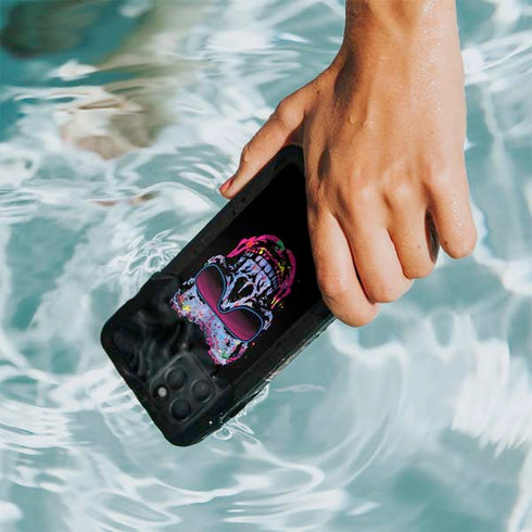 Liquid Blue Neon Skull with Glasses iPhone 11 Pro Max Waterproof Case