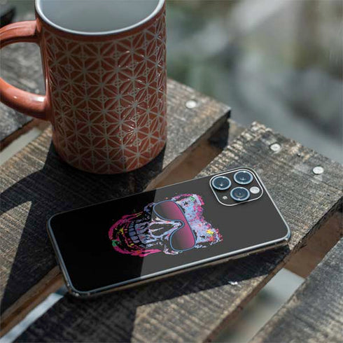 Liquid Blue Neon Skull with Glasses iPhone 11 Pro Skin