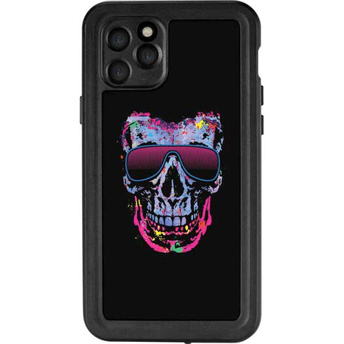 Liquid Blue Neon Skull with Glasses iPhone 11 Pro Waterproof Case