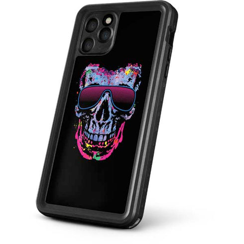 Liquid Blue Neon Skull with Glasses iPhone 11 Pro Waterproof Case