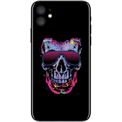 Liquid Blue Neon Skull with Glasses iPhone 11 Skin