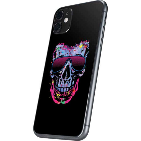 Liquid Blue Neon Skull with Glasses iPhone 11 Skin