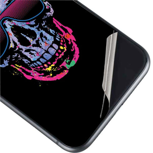 Liquid Blue Neon Skull with Glasses iPhone 11 Skin