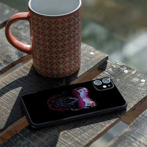 Liquid Blue Neon Skull with Glasses iPhone 11 Skin