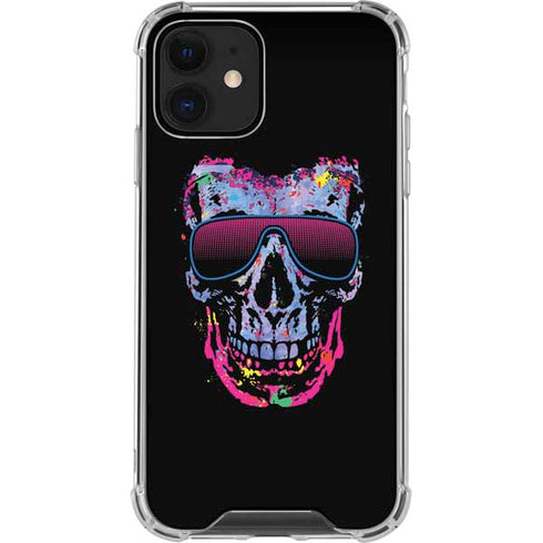 Liquid Blue Neon Skull with Glasses iPhone 12 Mini Clear Case