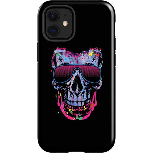 Liquid Blue Neon Skull with Glasses iPhone 12 Mini Impact Case
