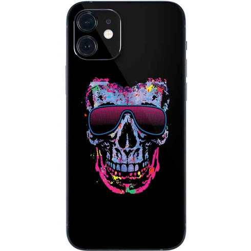 Liquid Blue Neon Skull with Glasses iPhone 12 Mini Skin