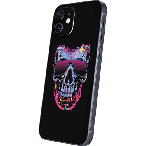 Liquid Blue Neon Skull with Glasses iPhone 12 Mini Skin